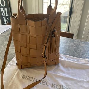 Michael Kors Tan Woven Leather Tote with matching wallet